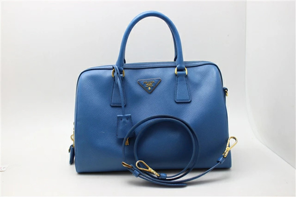 Prada Bag Shoulder Embossed Leather Blue